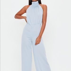 Halter high neck baby blue missguided jumpsuit